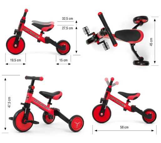 Milly Mally tricikl 3u1 Optimus, crveni