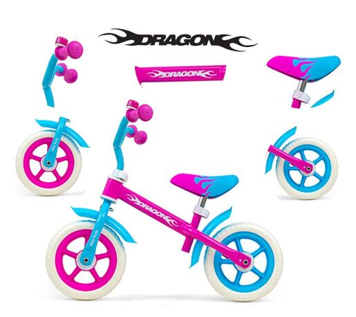 Milly Mally dječji bicikl bez pedala Dragon, tirkizno-rozi
