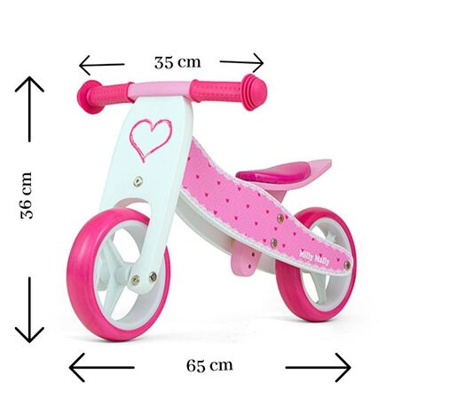 Milly Mally Dječji bicikl bez pedala 2u1 Jake Hearts, rozi