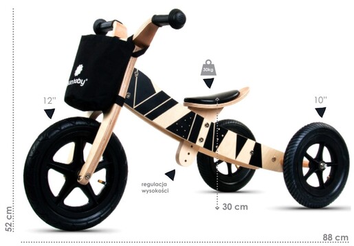 Dječji tricikl 2u1 Twist Plus Samoa, crni