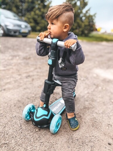 Dječji romobil 3u1 Flash sa sjedalom, crno - plavi