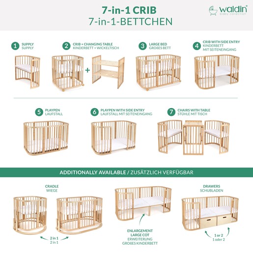 Waldin krevetić 7u1 s madracem, Naturale