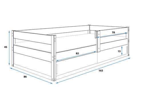 Drveni dječji krevet Hugo s kliznom ladicom 160x80 cm, grafit
