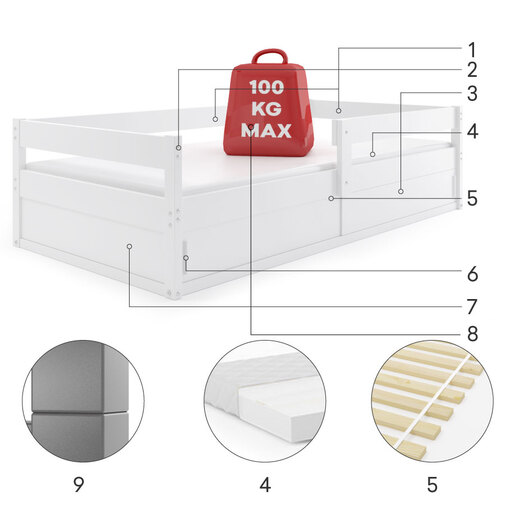 Drveni dječji krevet Hugo s kliznom ladicom 160x80 cm, bukva