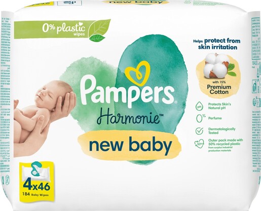 Pampers Harmonie New Baby vlažne maramice, 4x46 kom