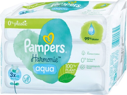Pampers Harmonie Aqua vlažne maramice, 3x48 kom