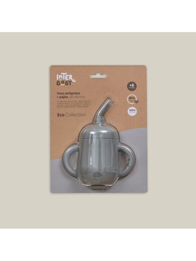InterBaby Silikonska čaša za malu djecu sa slamkom, Petrol Grey