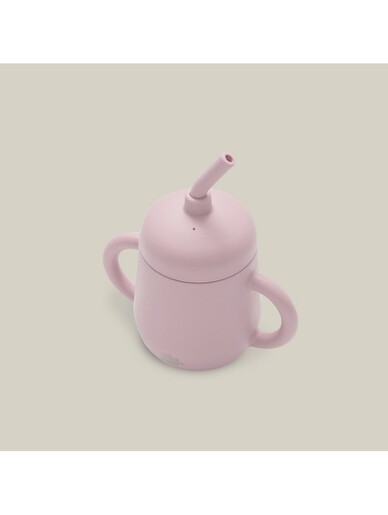 InterBaby silikonska čaša za malu djecu sa slamkom, Dark Pink