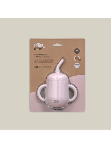 InterBaby silikonska čaša za malu djecu sa slamkom, Dark Pink