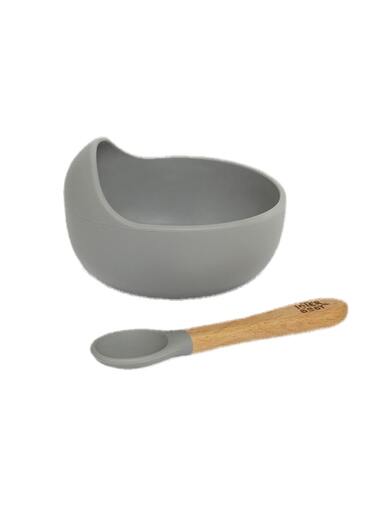 InterBaby silikonska zdjelica + žlica, Grey Petrol