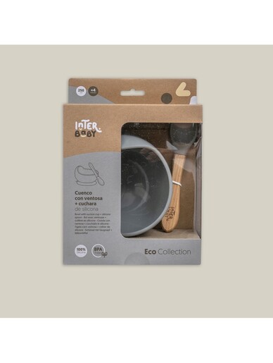 InterBaby silikonska zdjelica + žlica, Grey Petrol