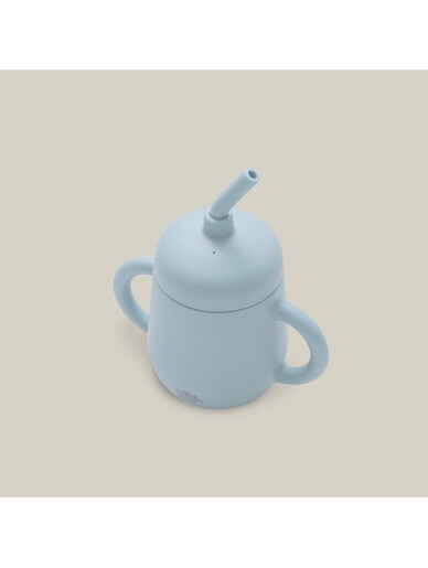 InterBaby silikonska čaša za malu djecu sa slamkom, Blue Grey