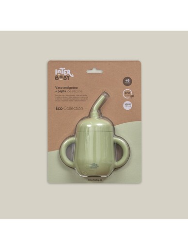 InterBaby silikonska čaša za malu djecu sa slamkom, Olive Green