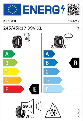 Kleber 245/45R17 KRISALP HP3 99V XL, Pot.: D, Pri.: B, Buka: 69 dB
