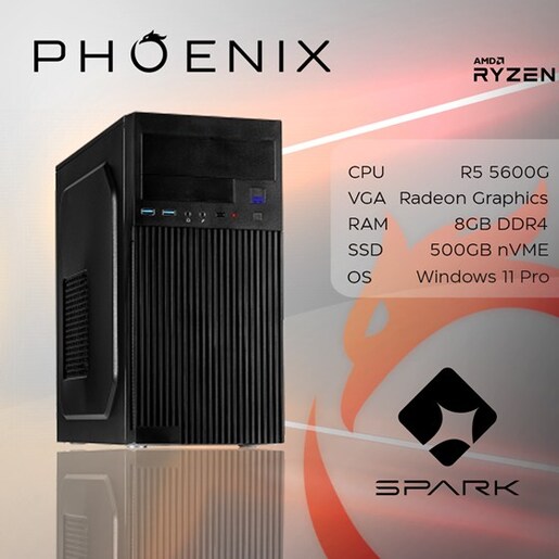 Phoenix SPARK Y-132, AMD Ryzen 5 5600G, 16GB RAM, 500GB M.2 SSD, AMD Radeon Graphics, Windows 11 Pro, stolno računalo