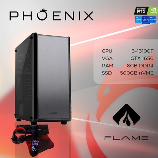 Phoenix FLAME Y-523, Intel Core i3-13100F, 8GB RAM, 500GB M.2 SSD, nVidia GeForce GTX 1650, NoOS, stolno računalo