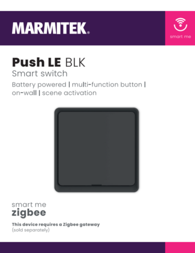 MARMITEK Zigbee pametni zidni prekidač - na baterije, višenamjenski gumb, crni