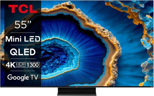 TCL MiniLED QLED TV 55C805, 4K Ultra HD, Android Smart TV, 144Hz Motion Clarity Pro, Google TV, Game Master Pro 2.0, Multi HDR