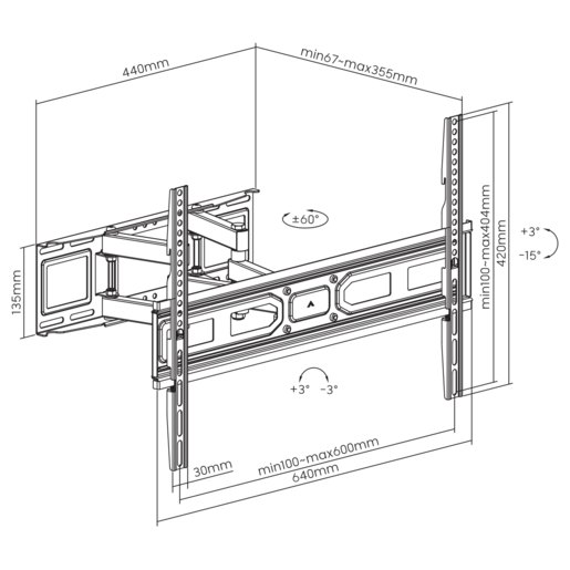 SBOX zidni nosač PLB-3646-2, 37-80", do 40kg, 600x400