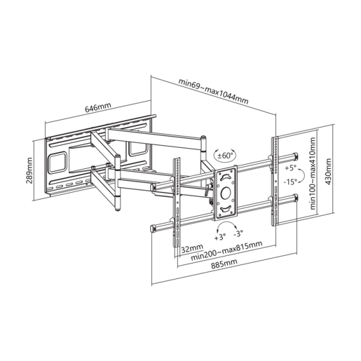 SBOX zidni nosač PLB-4986, 43-90", do 80kg, 800x400