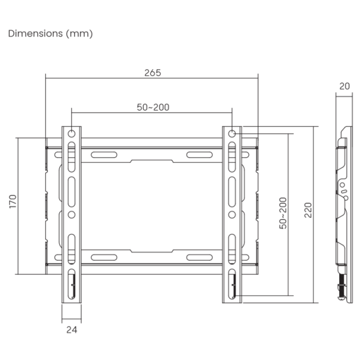 SBOX zidni nosač PLB-2222F-2, 23-43", do 45kg, 200x200