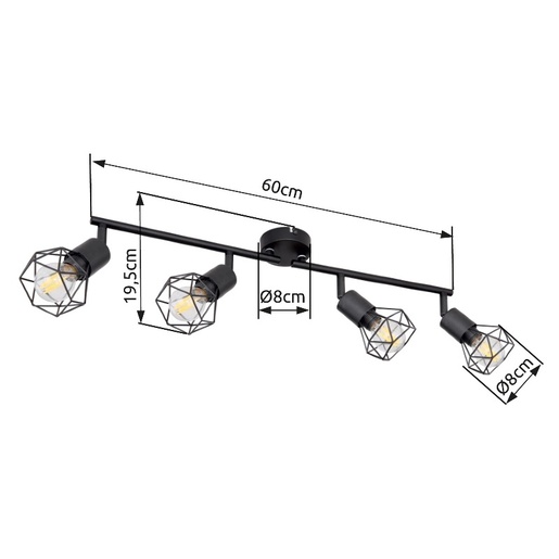 Stropni reflektor XARA I, 4xE14, IP20, crna