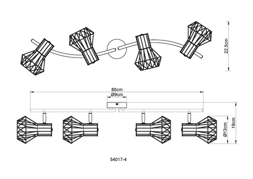 Stropni reflektor PRISKA, 4xE27, IP20, crna
