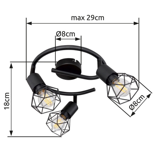 Stropni reflektor XARA I, 3xE14, IP20, crna