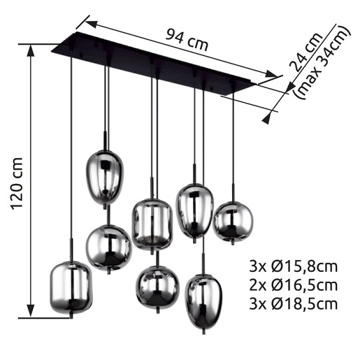 Viseća svjetiljka BLACKY, 8xE14, IP20, crna