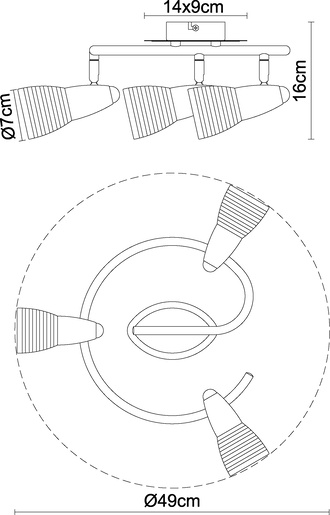 Stropni reflektor CALEB, 3xE14 LED, IP20, srebrna