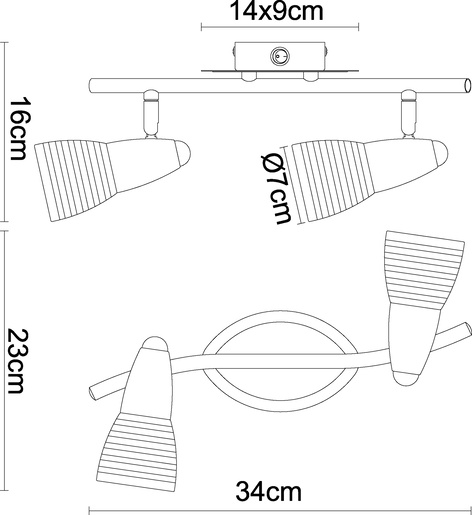Reflektor CALEB, 2xE14 LED, IP20, srebrna