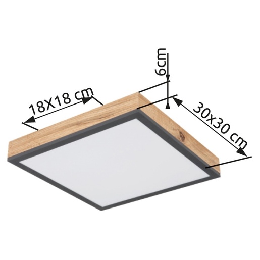Stropna svjetiljka DORO (30x30 cm), LED, IP20, smeđa