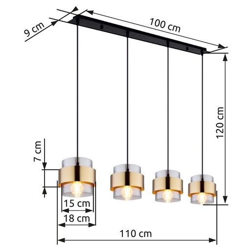 Viseća svjetiljka MILLEY, 4xE27, IP20, crna