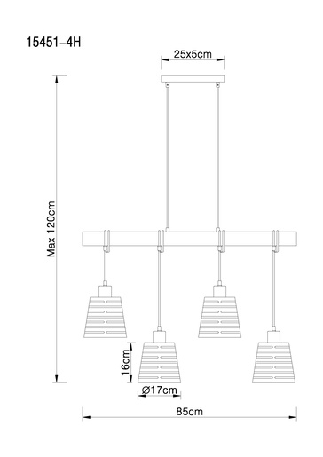 Viseća svjetiljka ABLONA, 4xE27, IP20, crno-zlatna