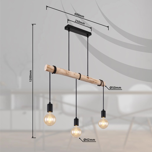 Viseća svjetiljka GREGOR, 3xE27, IP20, crna (priroda)