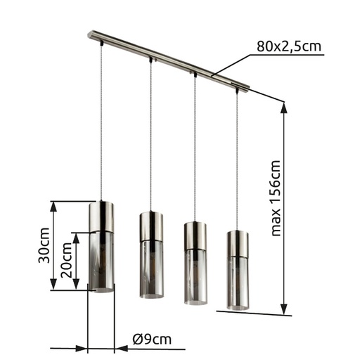 Viseća svjetiljka ANNIKA, 4xE27, IP20, siva