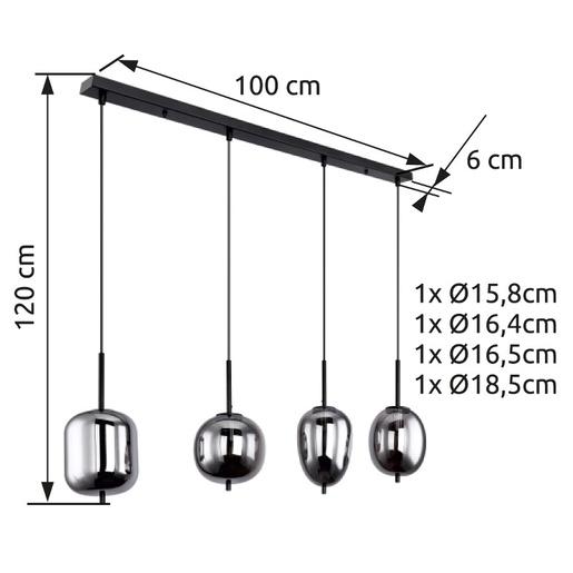 Viseća svjetiljka BLACKY, 4xE14, IP20, crna