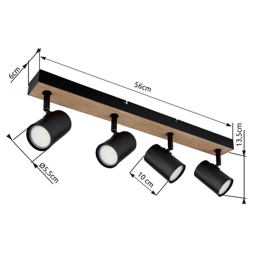 Stropni reflektor ROBBY (55,5x6x13,5 cm), IP20, crna