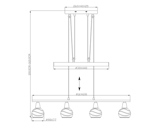 Viseća svjetiljka ELLIOTT, 4xE14 LED, IP20, srebrna