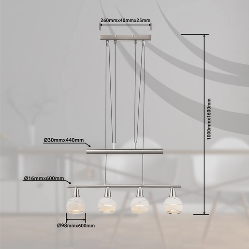 Viseća svjetiljka ELLIOTT, 4xE14 LED, IP20, srebrna