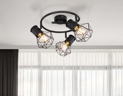 Stropni reflektor PRISKA, 3xE27, IP20, crna