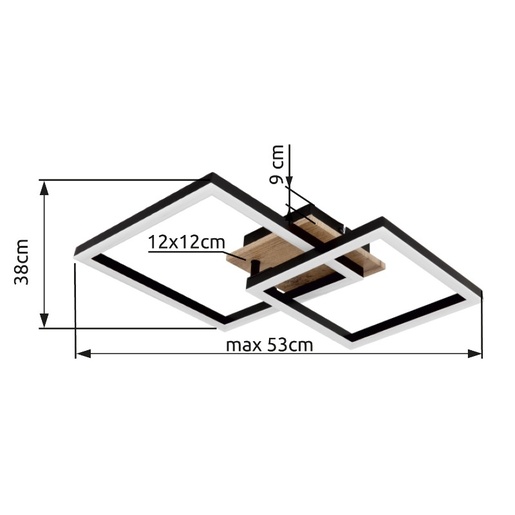 Stropna LED svjetiljka BOSSY (53x38 cm), IP20, LED, crna
