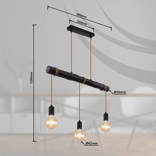 Viseća svjetiljka GREGOR, 3xE27, IP20, crna