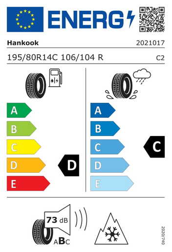 Hankook 195R14C 106/104R WINTER ICEPT LV RW12 TL, Pot: D, Pri: C, Buka: 73 dB