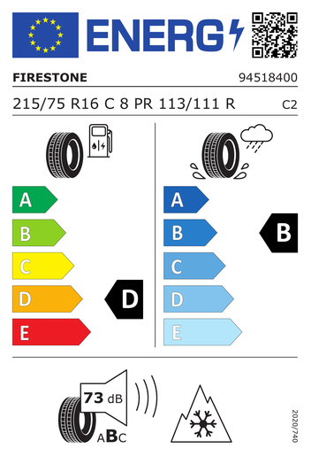 Firestone 215/75R16C 113R VANHAWK 2 WINTER TL, Pot: E, Pri: B, Buka: 73 dB