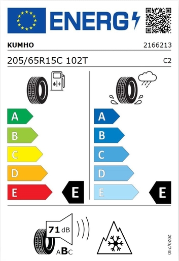 Kumho 205/65R15C CW51  102T, Pot:E, Pri:D, Buka: 71 dB