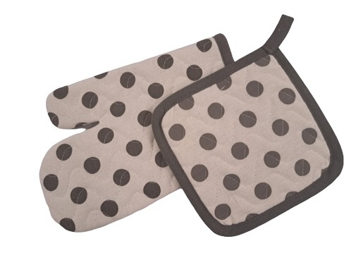 Set za kuhinju dezen, 2/1, rukavica/podmetač, 17x27/18x18cm, sive točke