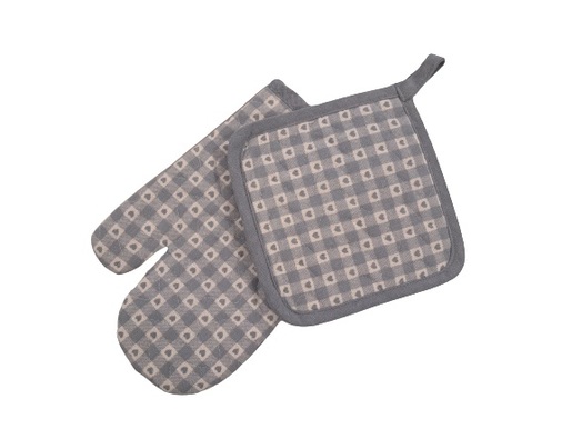 Set za kuhinju dezen, 2/1, rukavica/podmetač, 17x27/18x18cm, plavi karo