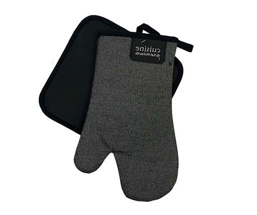 Set za kuhinju neopren, 2/1, rukavica/podmetač, 18x30/20x20cm, crna