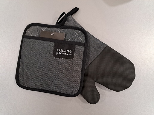 Set za kuhinju neopren, 2/1, rukavica/podmetač, 18x30/20x20cm, crna